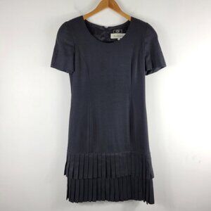 CH Carolina Herrera Vintage 80s Short Sleeve Tiered Pleated Ruffle Sheath Dress